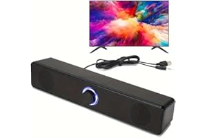 Computer Speakers USB-Powered Wired Desktop Soundbar with 3.5mm Plug & Volume Control, Stereo Audio Output for Computers and 