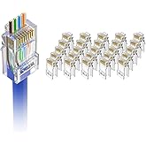 VCE Cat6 RJ45 Pass Through Connectors, Gold Plated 8P8C, UL Listed, 25Pcs | 3 Prong Cat 6 Modular Plugs, Network Ethernet Ends, Up to 10Gbps Supports 24-26AWG Solid or Stranded UTP Cable and PoE