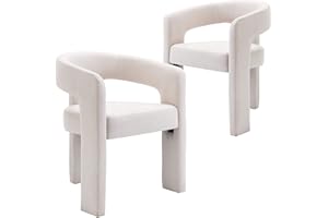 Wahson Set of 2 Linen Fabric Upholstered Open-Back Dining Chairs, Modern Kitchen Armchair for Dining Room, Ivory