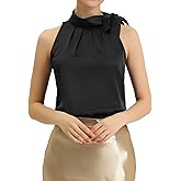 Allegra K Women's Satin Tank Tops Dressy Casual Bow Tie Mock Neck Sleeveless Work Blouse Shirt