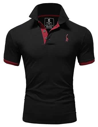 Glestore Mens Short Sleeve Polo Shirts Contrast Collar Polo Shirt Golf Tennis Shirt Giraffe (M, Black)