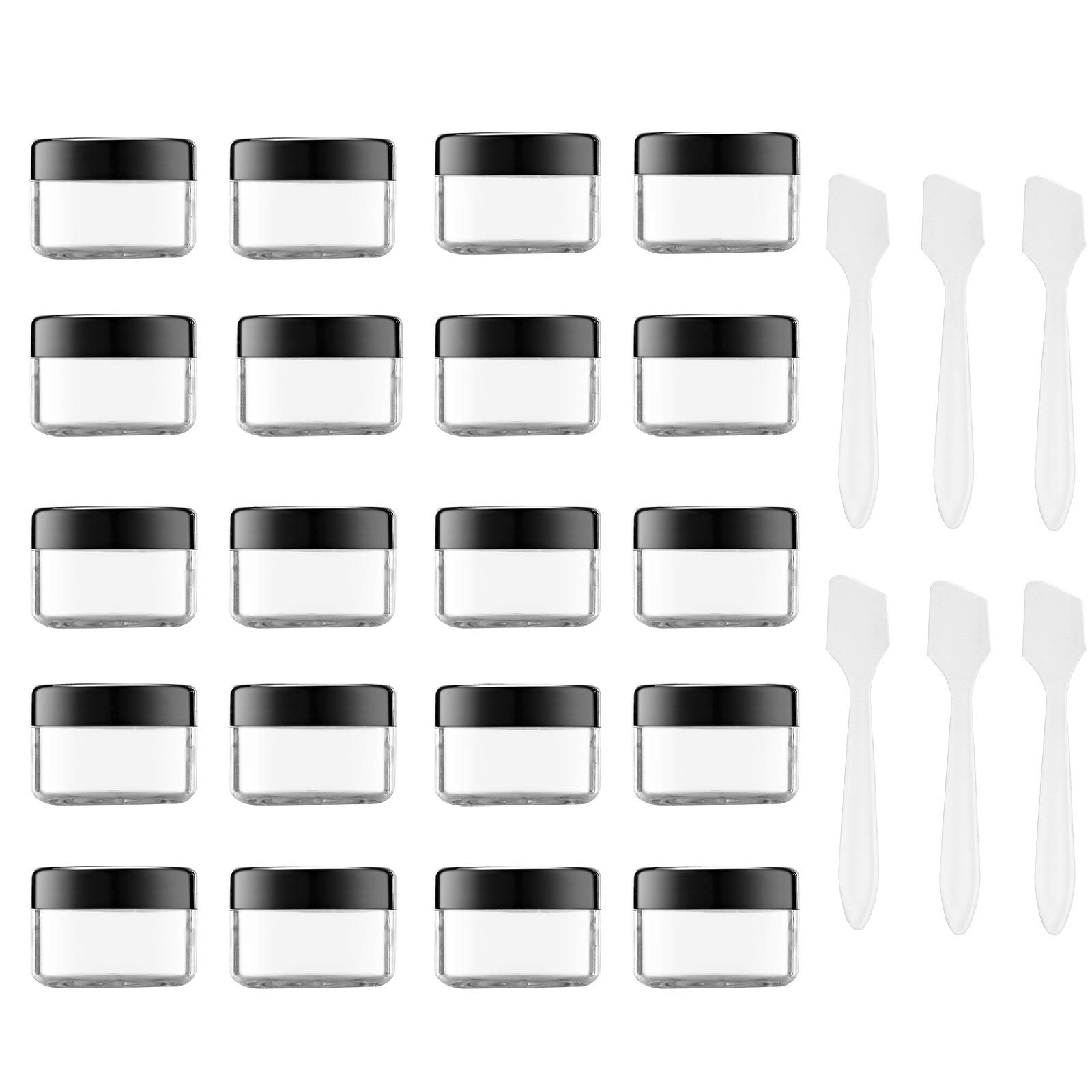 Toureal 15ml Empty Small Jar (20 PCS) Tiny Storage Pot, Travel Container for Lip Balm, Sample, Make up, Cream, Lotion with Spatulas (Black)