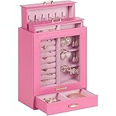 Homde Valentine's Day Gifts Jewelry Organizer Girls Women Jewelry Box for Necklaces Rings Earrings Gift Bracelets Storage Case(Pink + Gold)