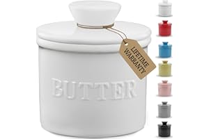 PRIORITY CHEF PriorityChef French Butter Crock with Lid, Keep Butter Spreadable & Fresh, Butter Keeper to Leave On Counter, French Butter Dish Perfect for Bread and Toast, Ideal Kitchen Gift, White