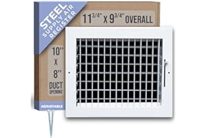 Fits 10x8 Duct Opening Steel Adjustable Air Supply Grille by Handua | Register Vent Cover Grill for Sidewall and Ceiling | White | Outer Dimensions: 11.75" X 9.75"