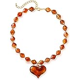 FILMOON Large Acrylic Heart Necklaces for Women Chunky Puffy Heart Pendant Necklace Exaggerated Statement Love Beaded Choker Necklace Jewelry