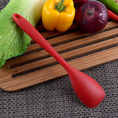 FAMCÜTE Premium Silicone Spoonula + Silicone Spoon Rest/Cooking Shovel/Spatula Spoon with Hygienic Solid Coating (Red) - Thumbnail 2