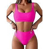 Pink Queen Women's Crop Top High Waisted Cheeky Bikini Set Two Piece Swimsuits
