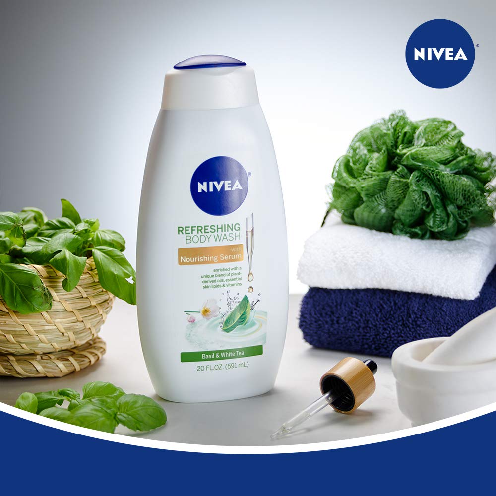 NIVEA Refreshing Basil and White Tea Body Wash - with Nourishing Serum - 20 fl. oz. Bottle : Beauty