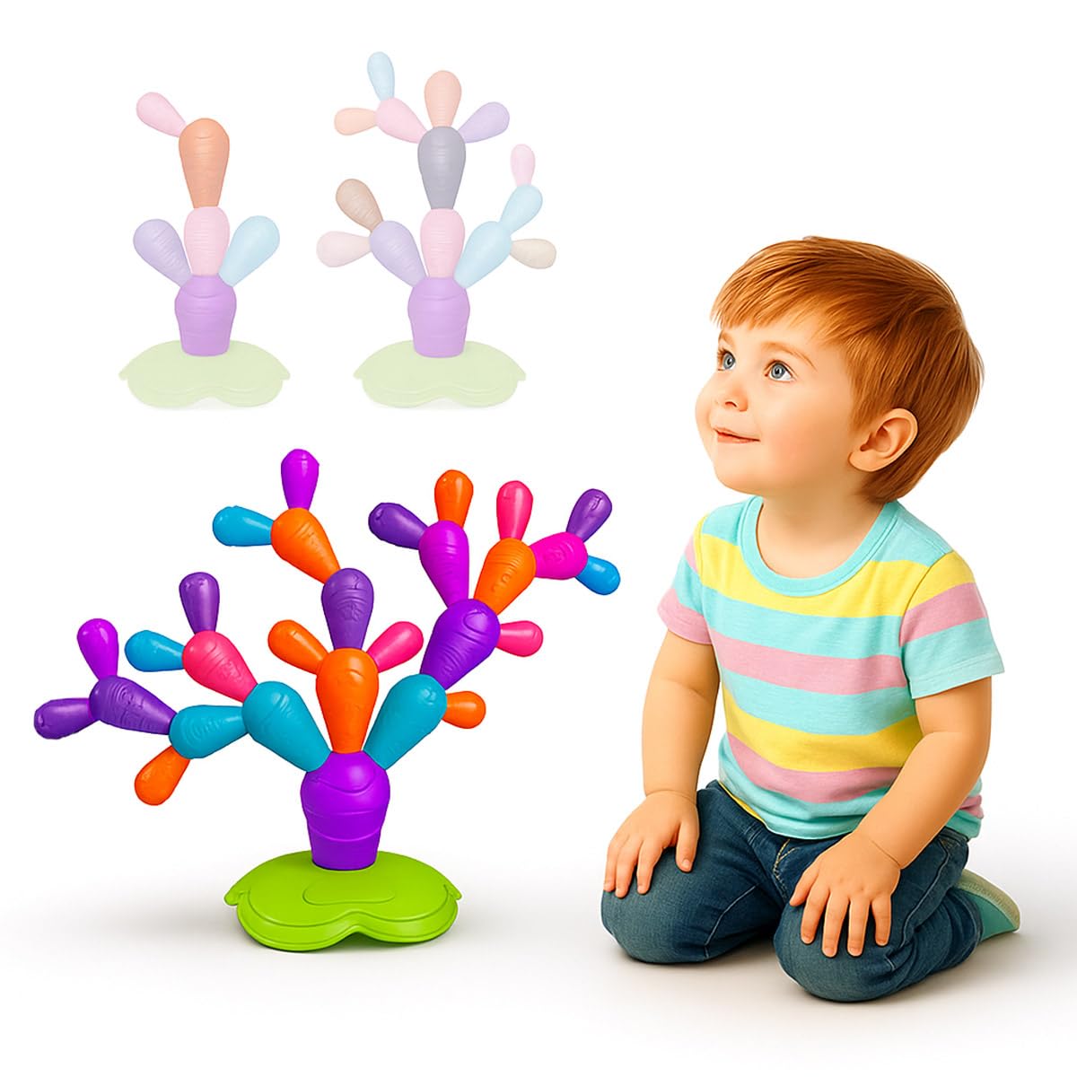 Toyana 31 Pcs Magnetic Cactus Stacking Toy for STEM Building Blocks, Creative Educational Independent Learning Fine Motor Skills Sensory Game for Toddlers Boys and Girls Gift for kids ages 6+ years