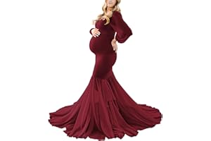 Saslax Long Chiffon Sleeve Tired Mermaid Maternity Dress for Photoshoot Photography Baby Shower