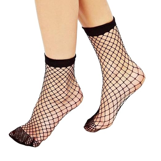 title=Calze a Rete Calzini Donna Corte Sexy Elastiche Fishnet Socks Collant Nero