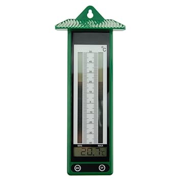 Max-Min-Thermometer, klassisches Design in Grün, -40 bis +50 C, digitales Thermometer, für Gewächshaus, Wintergarten, mit Anz