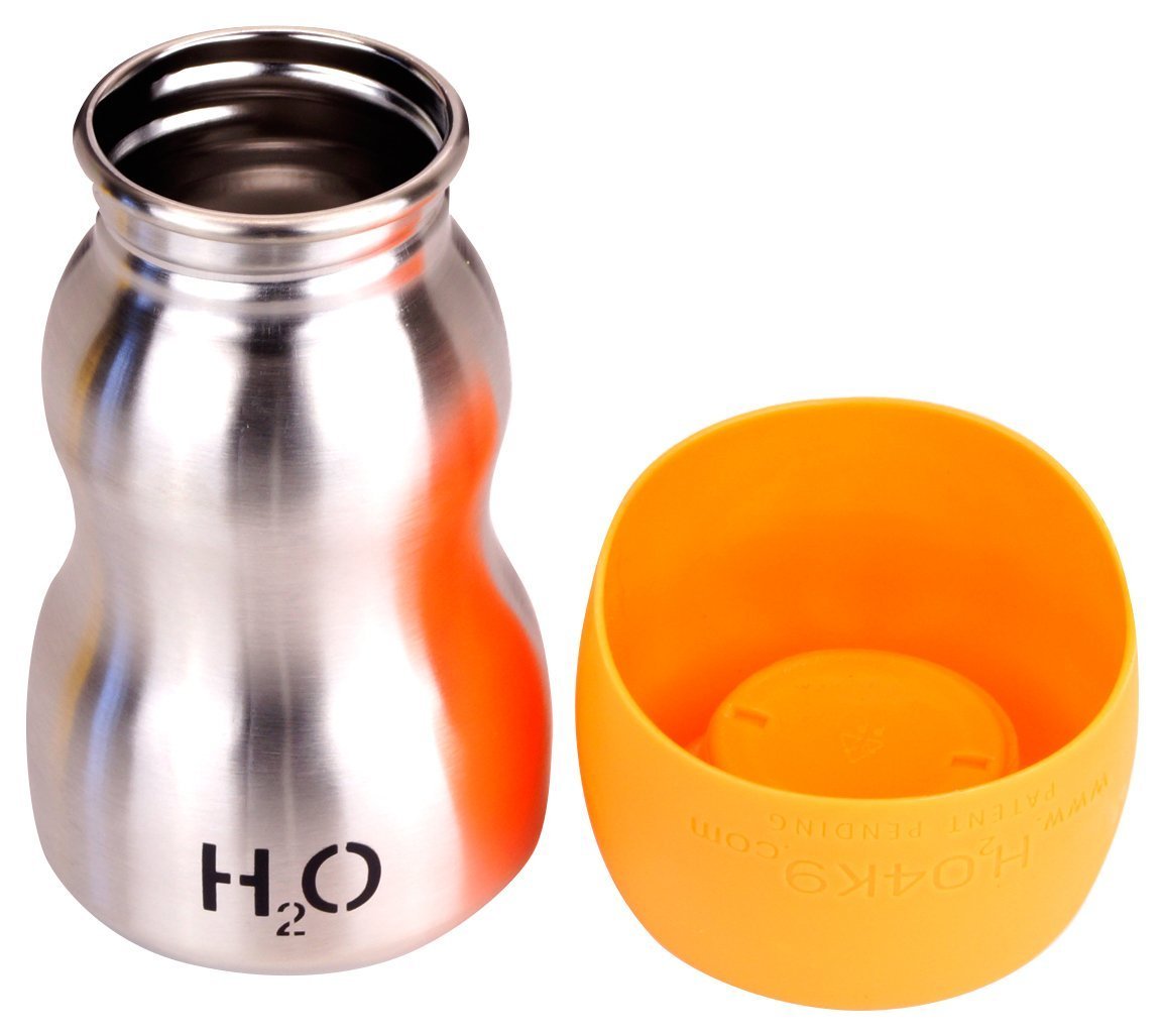 H2O4K9 Stainless Steel Dog Water Bottle and Travel Bowl, Small, 270 ml, Orange