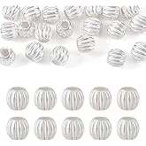 FASHEWELRY 20 Pcs 925 Sterling Silver Round Corrugated Beads Bulk 4 mm Round Ball Beads Loose Spacer Beads for Bracelet Necklace Earring DIY Crafts Jewelry Making