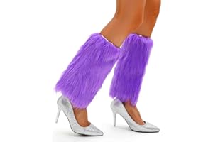 deladola Fuzzy Faux Fur Leg Warmers Winter Furry Long Boot Cuff Covers Dance Party Costume for Women