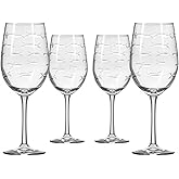 Rolf Glass School of Fish White Wine Glass | 12 ounce Stemmed Set of 4 | Lead-Free Glass | Diamond Wheel Engraved in America