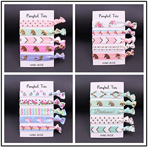 4 Pack Unicorn Mermaid Elastic Hair Ties Bracelet No Crease Ribbon Ponytail Holders Hair Bands Headwear Party Favors