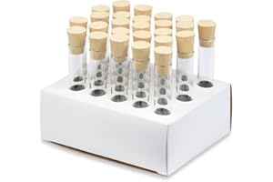 16x100mm Test Tubes with Cork Stoppers and Cardboard Rack, Borosilicate Glass, Round BTM, 10ml Vol, Karter Scientific 220F6 (Pack of 25)
