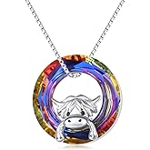 JUSTKIDSTOY Highland Cow Necklace 925 Sterling Silver Cute Cow Pendant Necklace Jewelry Gifts for Women Girls Daughter