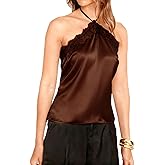 Lace Trim Satin Cami Top for Women Halter Neck Tie Up Crop Camisole Going Out Backless Sleeveless Tank Tops Streetwear
