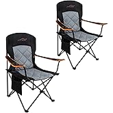 FAIR WIND 2 Pack Oversized Fully Padded Camping Chair Heavy Duty Quad Fold Arm Chair Support 350 LBS with Cup Holder, Collapsible Lumbar Back Chair Portable for Outdoor, Black