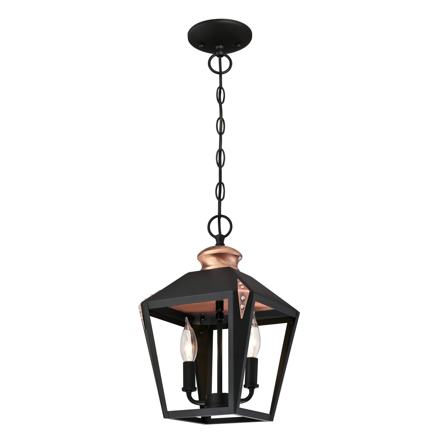 63284 Valery Two-Light Indoor Pendant, Matte Black Finish with Copper Accents