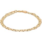 Barzel 18K Gold Plated Flat Mariner/Marina Link Chain Bracelet - Made In Brazil