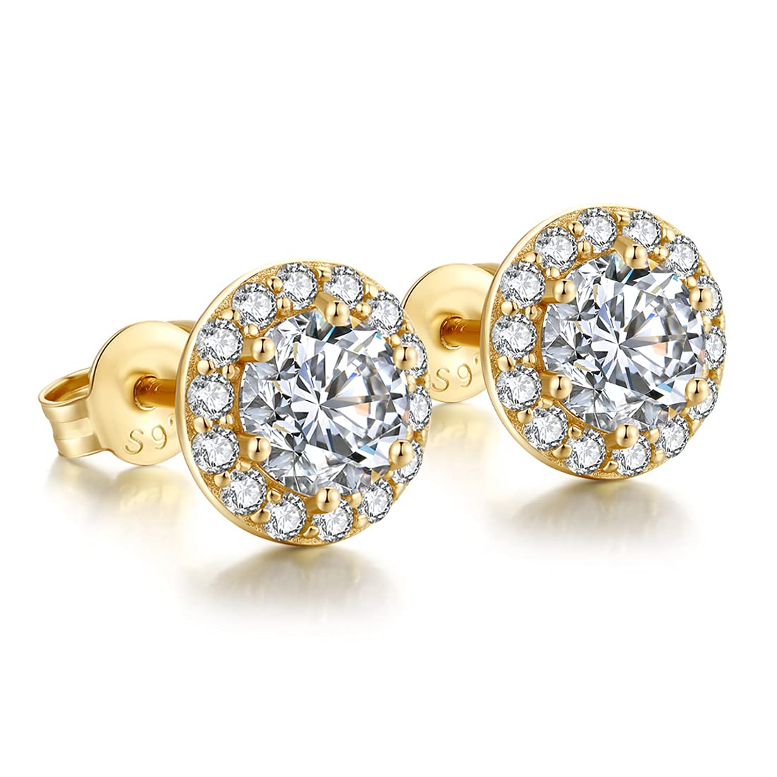 Halo Stud Earrings Gold Halo Earrings for Women Sterling Silver Stud Earrings Fake Diamond Earrings Halo Studs Women CZ Silver Studs CZ Diamond Earrings Cubic Zirconia Stud Earrings