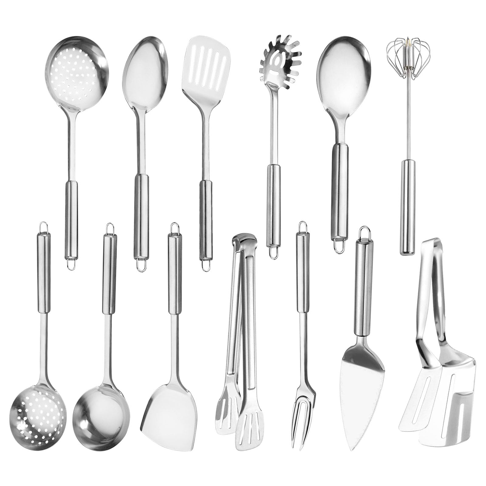 Polegas Stainless Steel Kitchen Utensils Set, 13 PCS Cooking Utensils Set, Nonstick & Heat Resistant Kitchen Tools, No Plastic Kitchen Gadgets Cookware Accessories - Dishwasher Safe