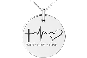 Tioneer Stainless Steel Faith Hope Love Lifeline Small Medallion Circle Charm Pendant Necklace