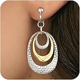 Awinesn Clip on Earrings for Women Two Tone Disc Earrings for Women Mix Color Statement Drop Dangle Earrings Jewelry Hypoallergenic Hammered 14K Gold Plated Earring Non Pierced Earring Jewelry Gifts Wedding Party