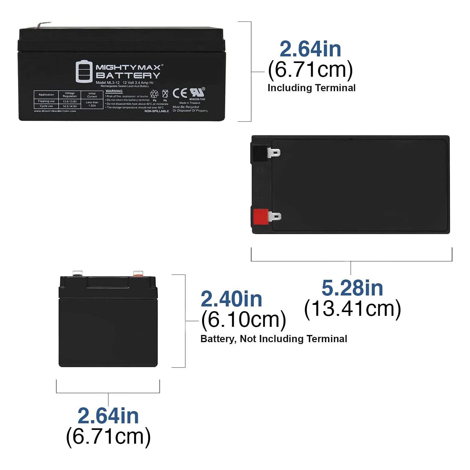 ML3-12 - 12 Volt 3 AH, F1 Terminal, Rechargeable SLA AGM Battery