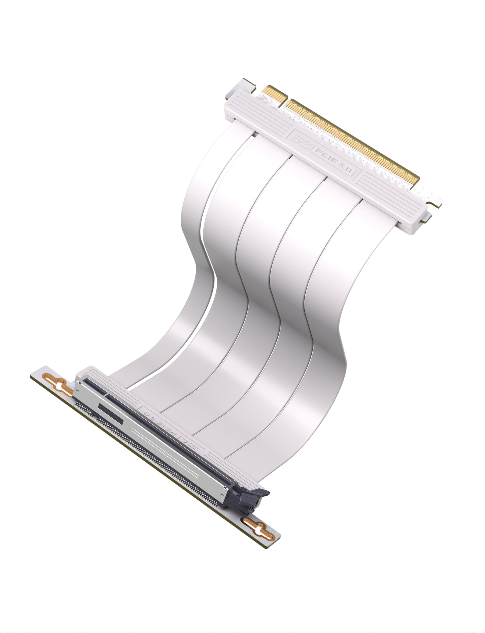Photo 1 of EZDIY-FAB PCIe 5.0 X16 Riser Cable,128GB/s Bandwidth, for RTX 50/40 & RX 9000/7000 GPUs, PCIe Extension Card, Backward Compatible with PCIe 4.0/3.0,Vertical GPU Mount,Right Angle-20cm,White