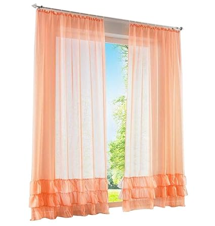 Home Furniture Diy 2pcs Curtains Solid Sheer Curtain Metal