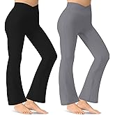 CUXFLS 2 Pieces Women Yoga Pants Flare, Crossover High Waisted Flare Yoga Pants Lounge Pants Loose Comfy Workout Dance