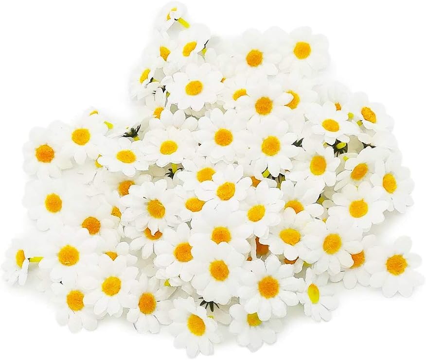 Artificial Daisy Flower Heads 100pcs Fake Gerbera Petals White Silk Bulk Flower Heads Decorative for DIY Craft Wedding Wreath Birthday Indoor Outdoor Party Easter Bonnet