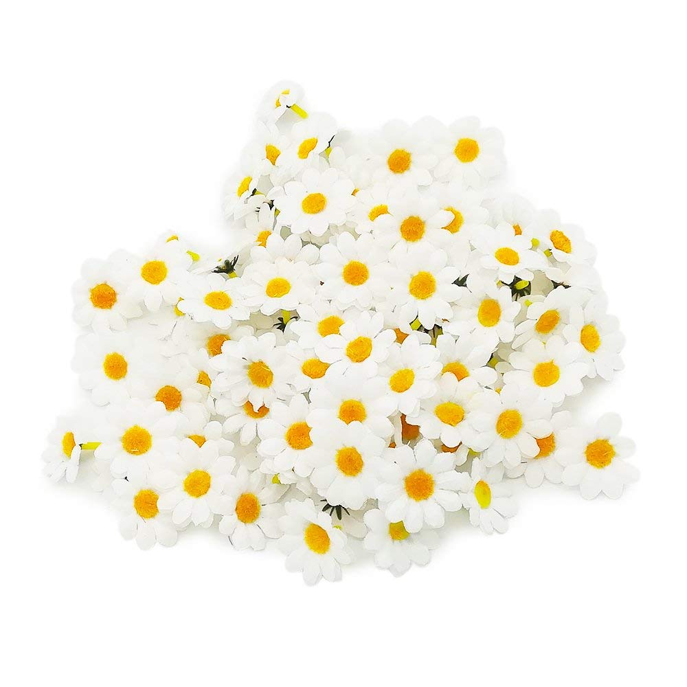 Artificial Daisy Flower Heads 100pcs Fake Gerbera Petals White Silk Bulk Flower Heads Decorative for DIY Craft Wedding Wreath Birthday Indoor Outdoor Party Easter Bonnet