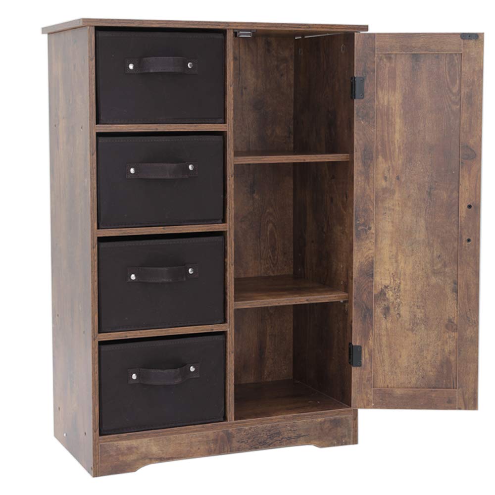 USIKEY Dresser Storage Tower with 4 Removable Drawers and 1 Cabinet, Storage Cabinet, Wine Cupboard with Door, BookcaUSIKEY Dresser Storage Tower with 4 Removable Drawers and 1 Cabinet, Storage Cabine