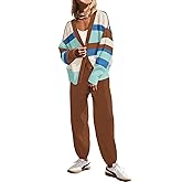 SAUKOLE Womens Two Piece Outfits Knit Sweater Sets Oversized Button Down Cardigan and Long Pants Matching Lounge Set