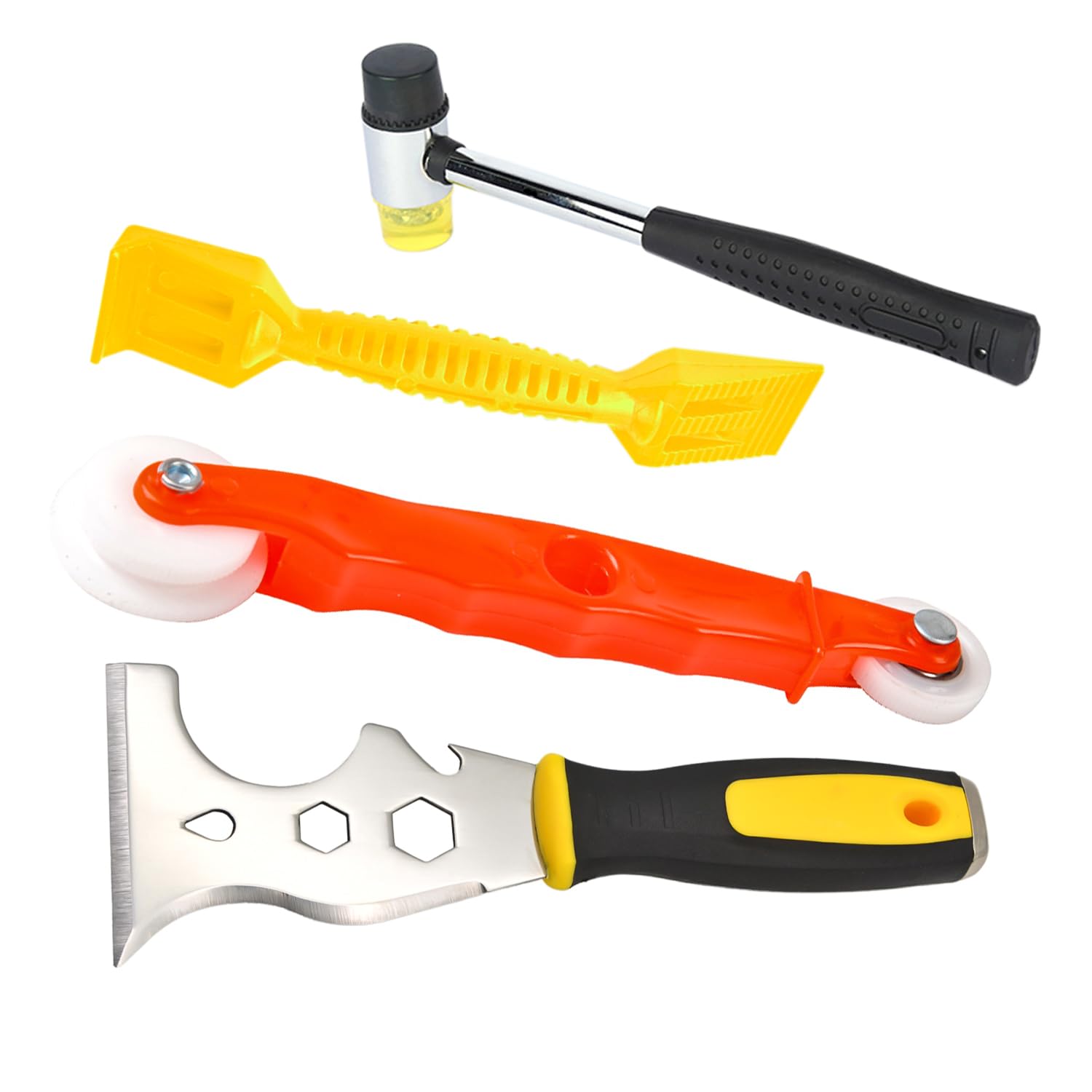YOYIAG Window Glazing Tool Kit: 4 pcs Glazing Tools, Multi-Functions Rubber Hammer, Window Roller, Stainless Steel Scraper (13-in-1), Plastic Shovel, for Windows Doors Hand Tool Sets