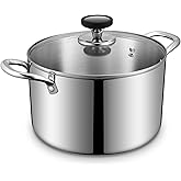 Tri-Ply Stainless Steel Stock Pot, 6.5 Quart Heavy Duty Induction Cooking Pot with Visible Lid for Pasta, Soup, Spaghetti, Sturdy & Double Handle, Dishwasher Safe