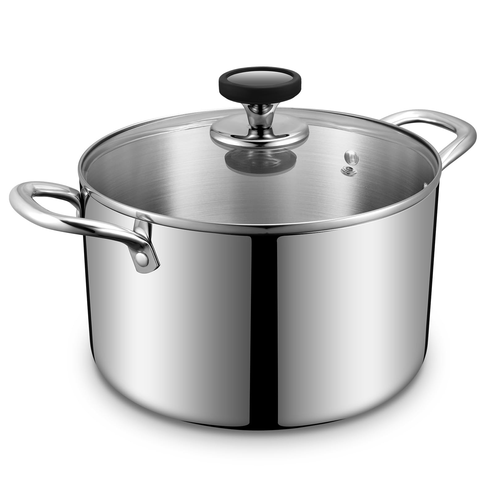 Photo 1 of Tri-Ply Stainless Steel Stock Pot, 6.5 Quart Heavy Duty Induction Cooking Pot with Visible Lid for Pasta, Soup, Spaghetti, Sturdy & Double Handle, Dishwasher Safe