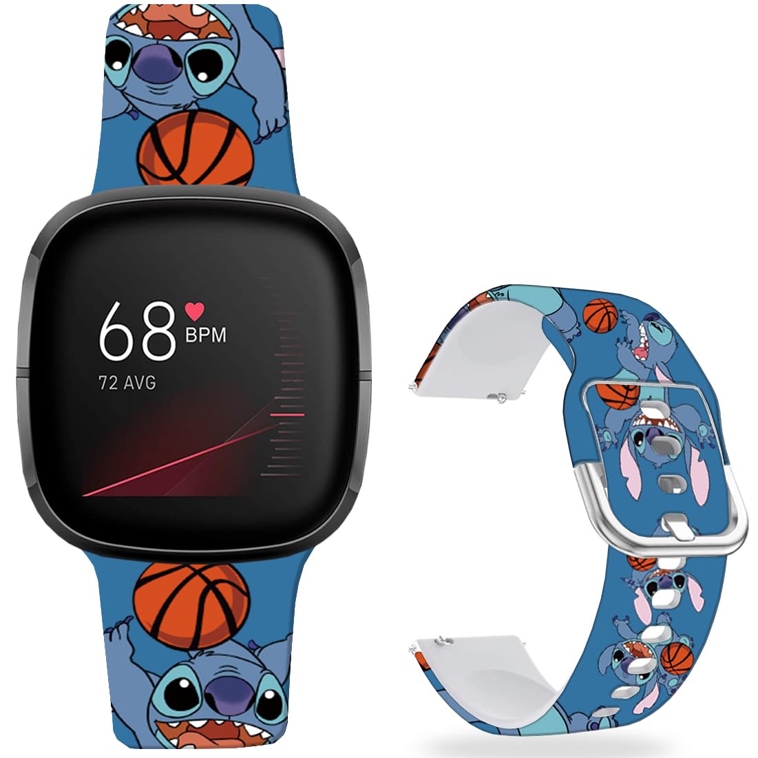 Leotop Stitch Blue Basketball Bands Compatible with Fitbit Sense/Sense 2/Versa 3/Versa 4, Soft Silicone Replace the Band Magic Fancy Sport Strap for Kids Girls Boys Women.