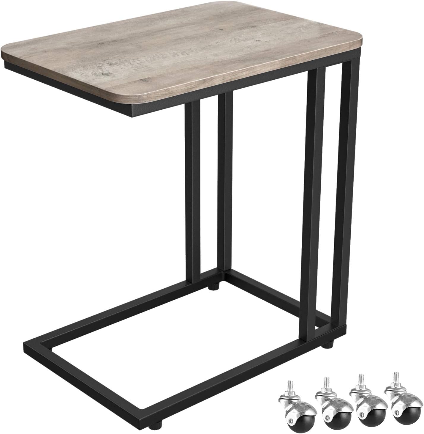 VASAGLE Industrial Side Table, End Table for Coffee Laptop Tablet, Mobile Table with Rolling Casters, Steel Frame, for Living Room, Bedroom, Light Ivory and Black ULNT050B02