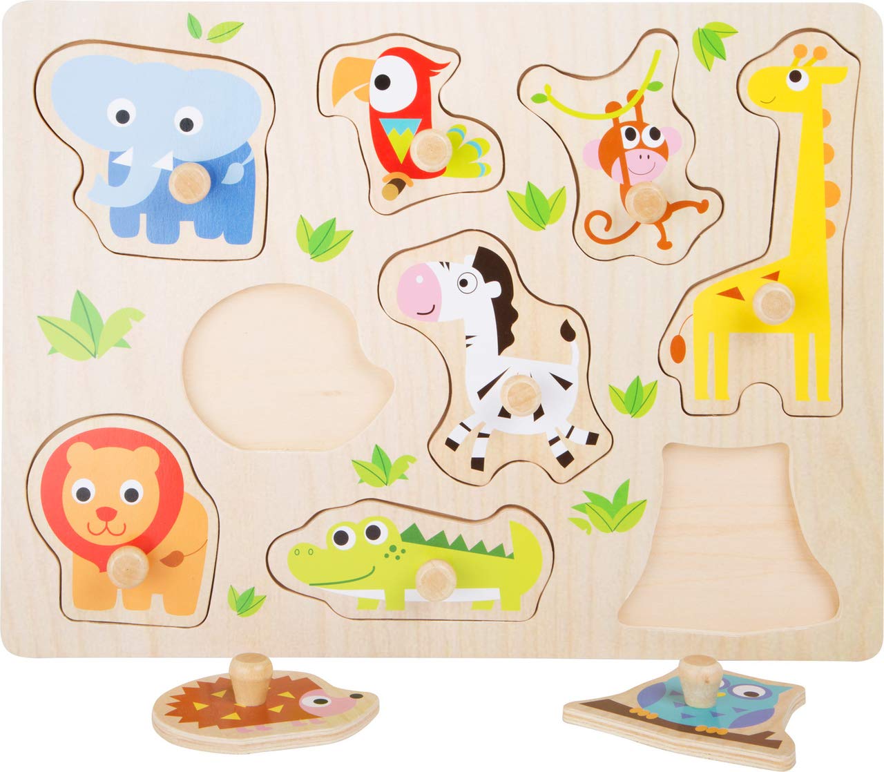 small foot 4763 Zoo Animals Wooden Puzzle, Sturdy Wooden Puzzle with Eight Cute Zoo Animals, for Children from 12 Months — image 1