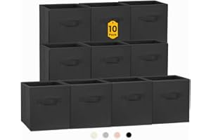 Criusia Storage Cubes, 11 Inch Clothes Storage Bins for Shelves Closet (10 Pack), Fabric Collapsible Storage Bins with Dual Handles, Cubby Storage Baskets Boxes, College Dorm Room Essentials (Black)