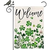 GEEORY St Patricks Day Shamrocks Garden Flag 12 x 18 Inch, Floral Clover Double Sided Decorative Flag For Outside Yard Lawn Outdoor Decoration