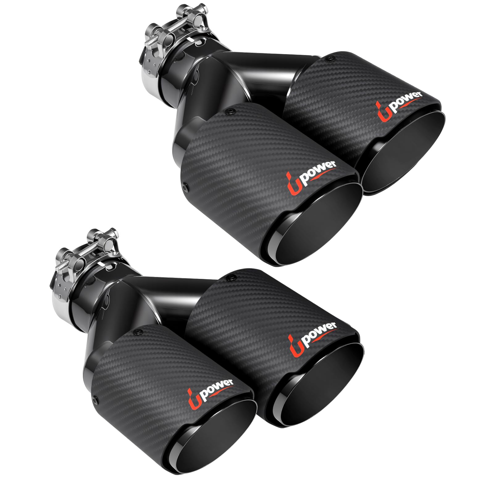 Photo 1 of (used)(minor damage) Upower Pack of 2 Carbon Fiber Exhaust Tip Tailpipe 2.5 Inch Inlet 3.5" outlet 9.8" Length Stainless Steel Exhaust Muffler Tip