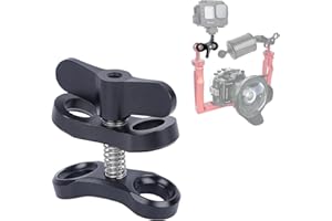 Mechrig Butterfly Clip Underwater Ball Clip for 1 Inch Ball Head, 360° Rotatable Camera Mount with CNC Aluminum Alloy, Universal Spring Lock Design for GoPr0/DJI Action Cameras, LED Lights 63149A